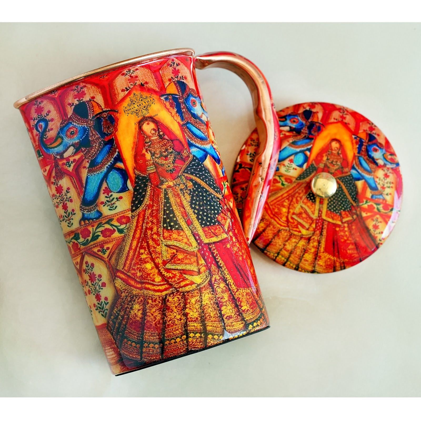 Pure copper printed jug padharo mhare desh design royalqueen, 2000 ML